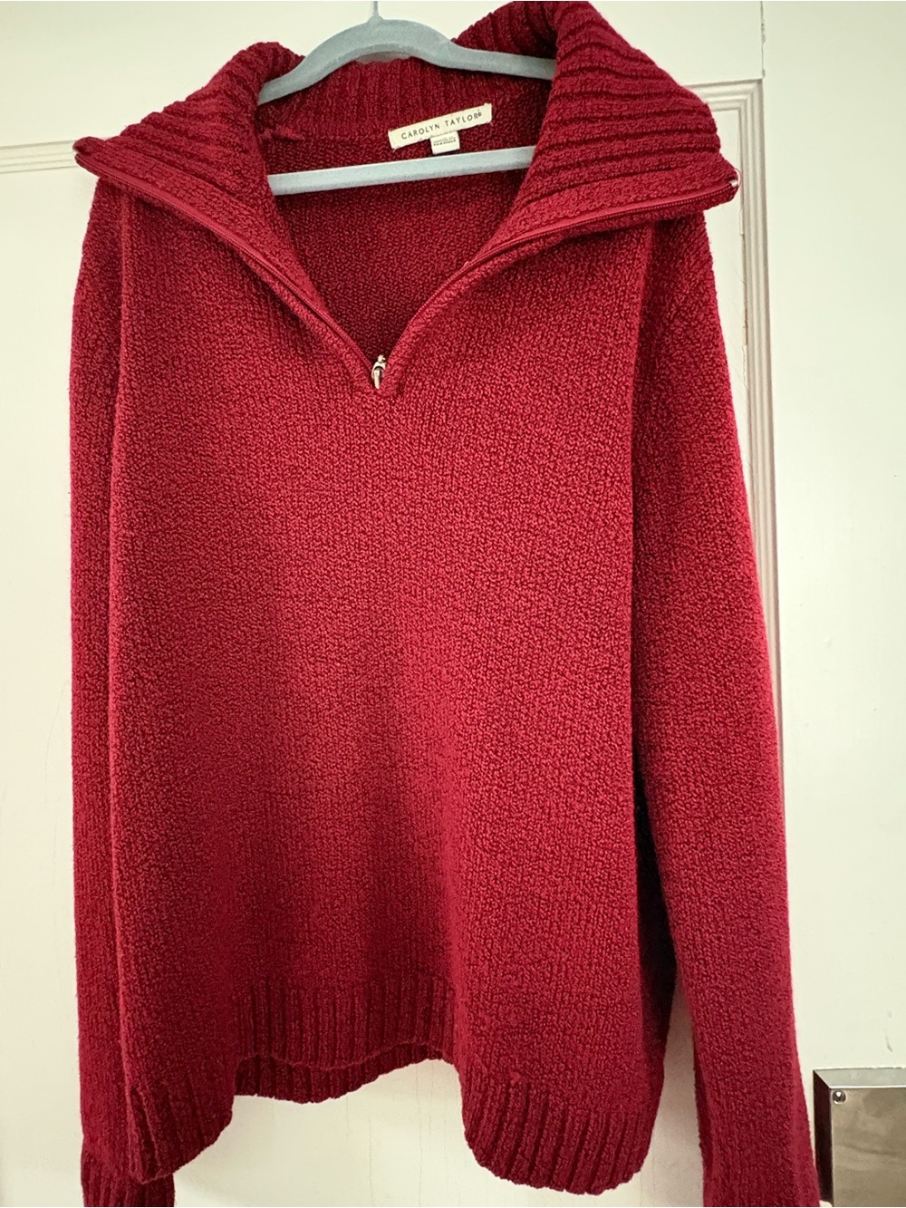 Carolyn Taylor Women’s Deep Red Half-Zip Cowl Sweater